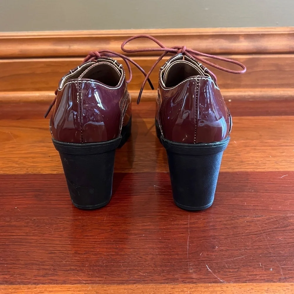 Dadawen Mary Jane Patent Burgundy Wine Leather Laced Heel Shoe, Size 38/40, 8
